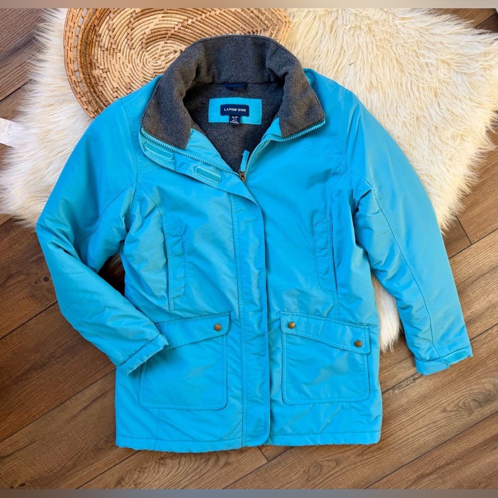 Lands End Turquoise Blue Womens Fleece Lined Coat Jacket Size Small